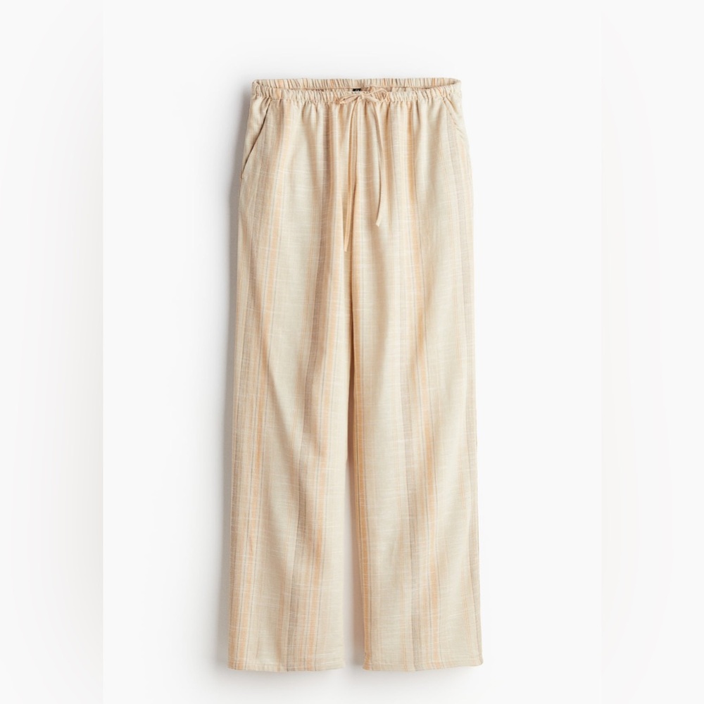 H&M Divided | Linen-Blend Pull-on Pants | XS | Beige/Striped | NWT
